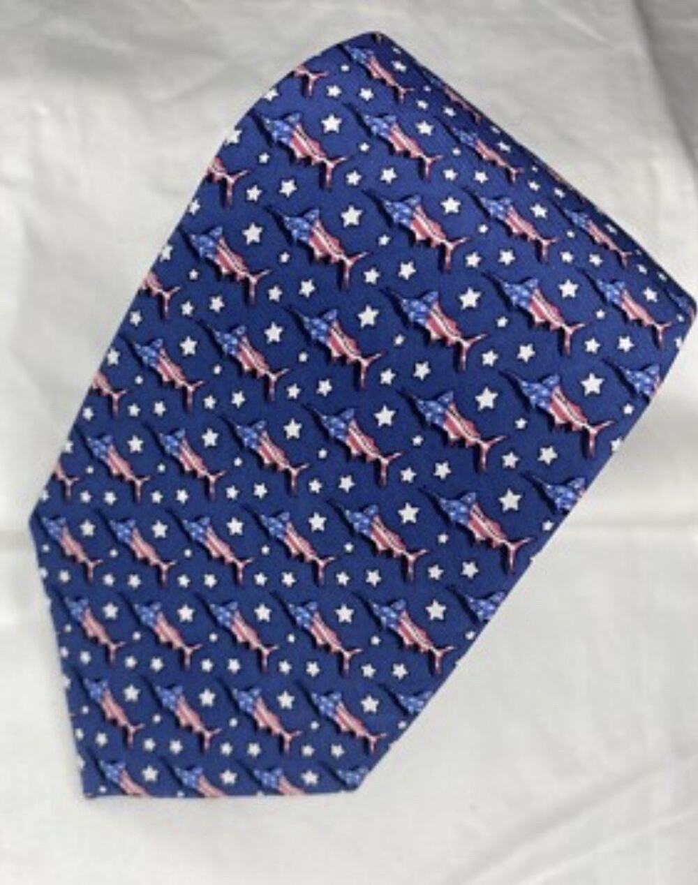 Vineyard Vines Blue American Flag Marlin Swordfish AOP 100% Silk Tie 3.5" New